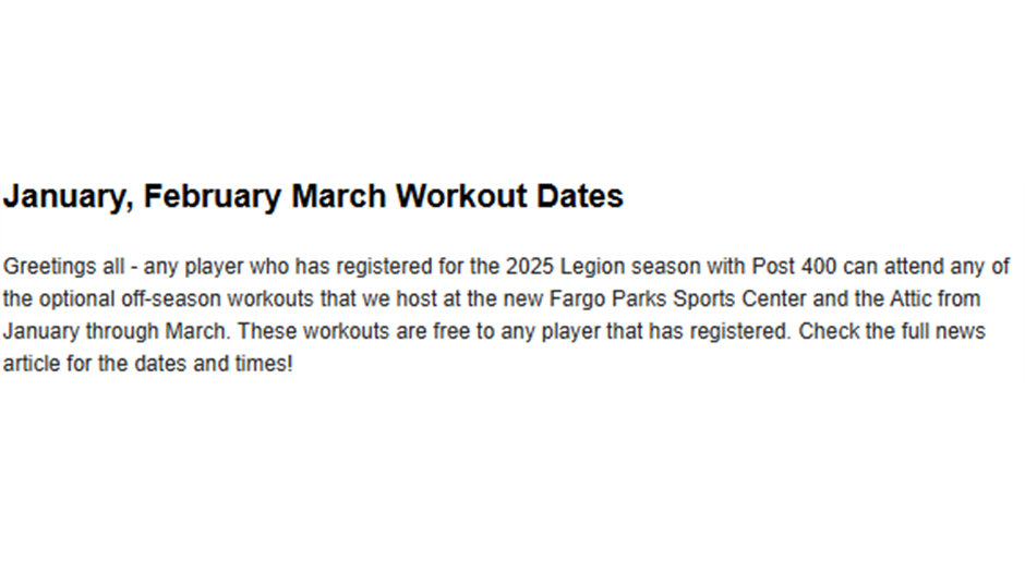 NEW - January through March Workout Dates